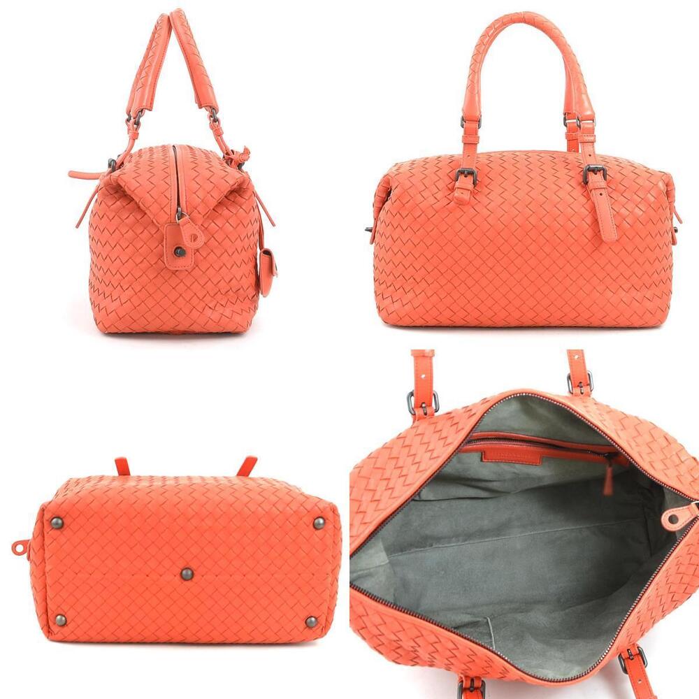 Bottega Veneta intrecciato pink orange leather handbag